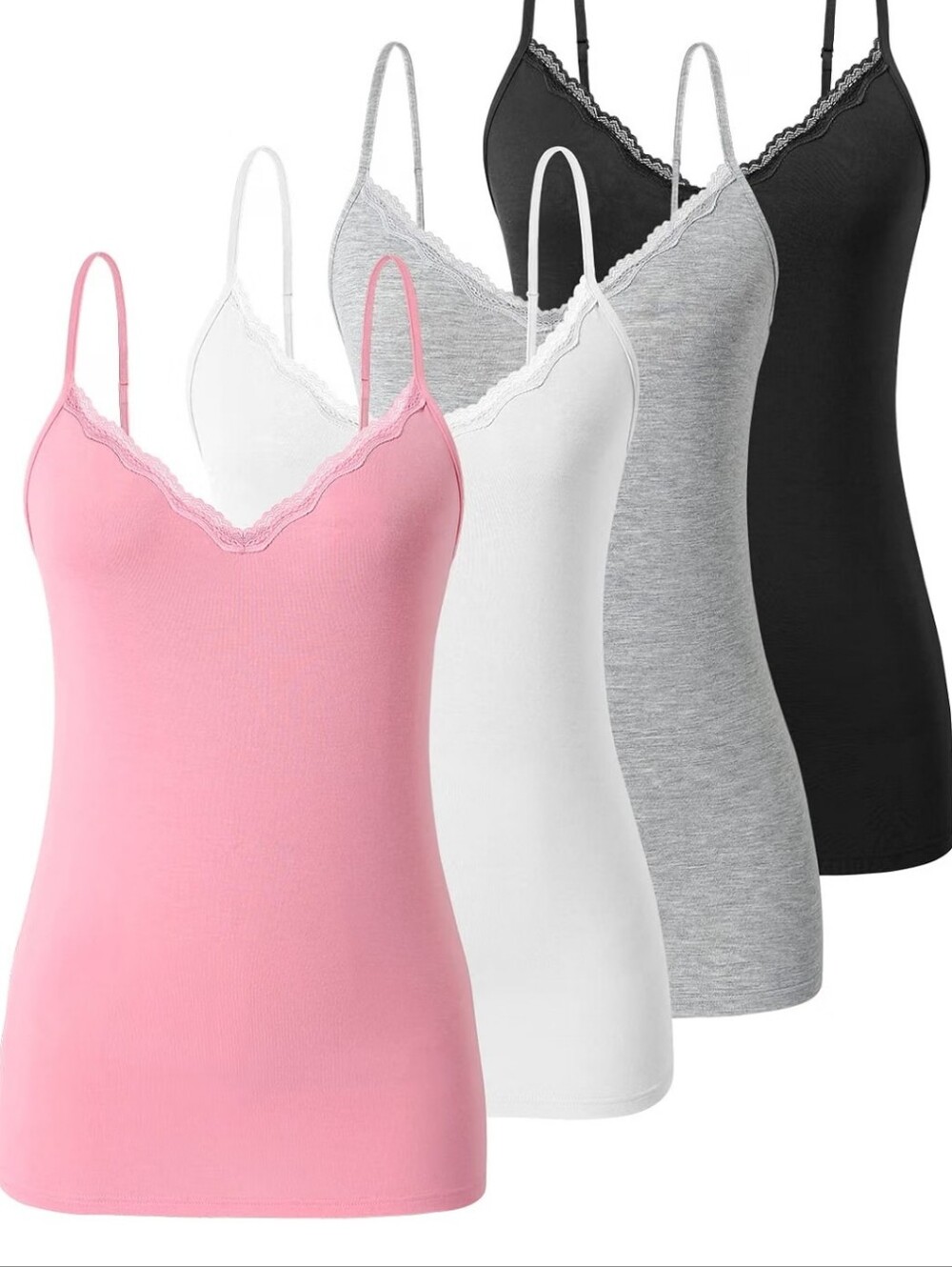 Women Lace Tank Tops V Neck Adjustable Cami Sexy Undershirts 4 Pack